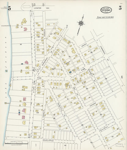 Sanborn Fire Insurance Map from Sebring, Highlands County, Florida (1924), Sheet #0005 - Complete Map Set gallery image, historic Sanborn map, vintage wall art, Florida Florida