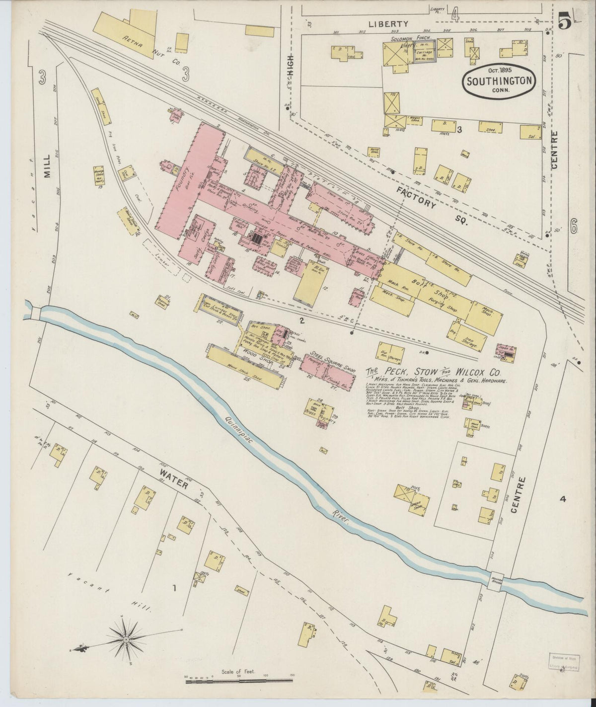 Sanborn Fire Insurance Map from Southington, Hartford County, Connecticut (1895), Sheet #0005 - Historic Sanborn Fire Insurance Map Print, vintage old map wall art, antique decor, genealogy gift, Connecticut Connecticut map