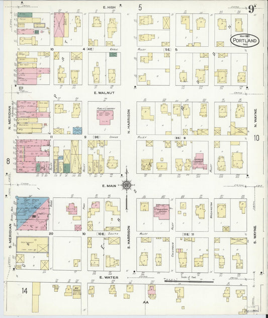 Sanborn Fire Insurance Map from Portland, Jay County, Indiana (1910), Sheet #0009 - Historic Sanborn Fire Insurance Map Print, vintage old map wall art, antique decor, genealogy gift, Indiana Indiana map