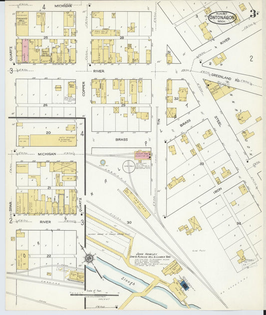 Sanborn Fire Insurance Map from Ontonagon, Ontonagon County, Michigan (1917), Sheet #0003 - Historic Sanborn Fire Insurance Map Print, vintage old map wall art, antique decor, genealogy gift, Michigan Michigan map
