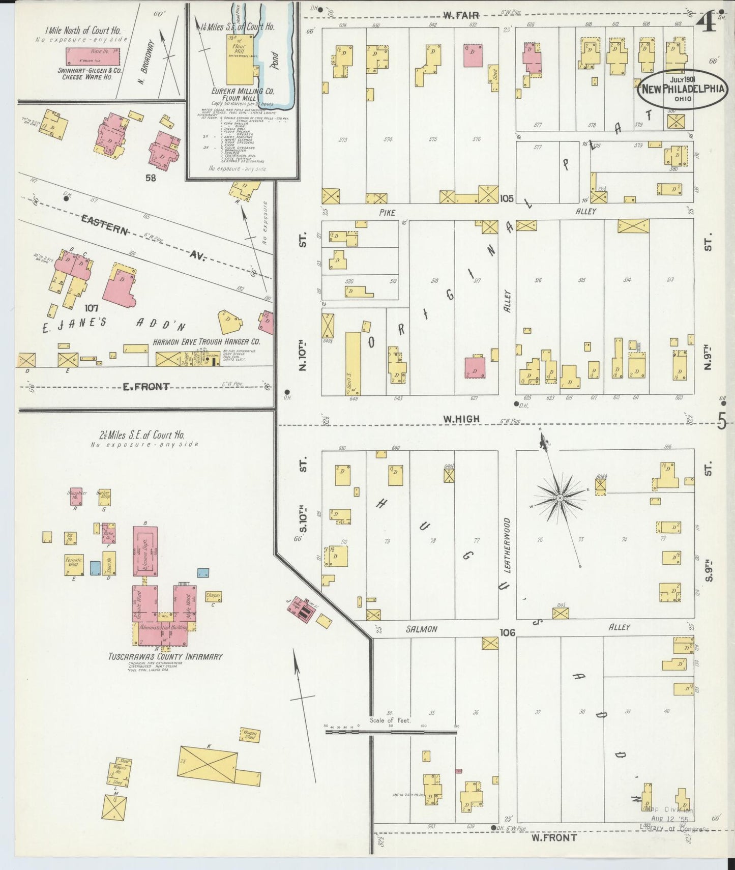 Sanborn Fire Insurance Map from New Philadelphia, Tuscarawas County, Ohio (1901), Sheet #0004 - Historic Sanborn Fire Insurance Map Print, vintage old map wall art, antique decor, genealogy gift, Ohio Ohio map