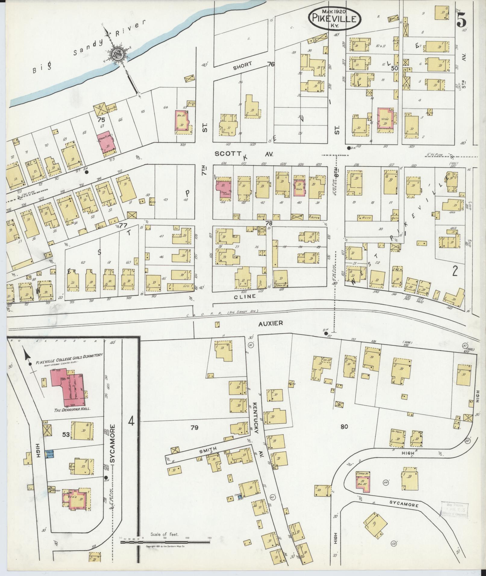 Sanborn Fire Insurance Map from Pikeville, Pike County, Kentucky (1920), Sheet #0005 - Historic Sanborn Fire Insurance Map Print, vintage old map wall art, antique decor, genealogy gift, Kentucky Kentucky map