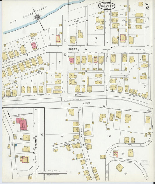 Sanborn Fire Insurance Map from Pikeville, Pike County, Kentucky (1920), Sheet #0005 - Historic Sanborn Fire Insurance Map Print, vintage old map wall art, antique decor, genealogy gift, Kentucky Kentucky map