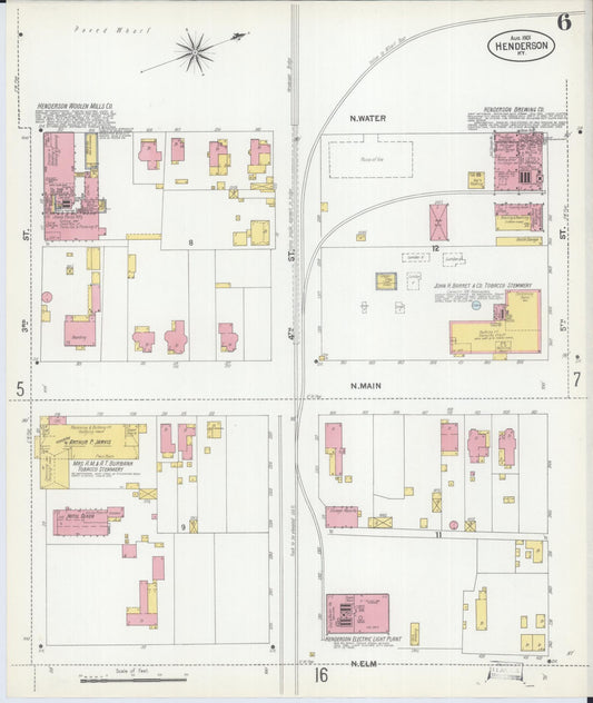 Sanborn Fire Insurance Map from Henderson, Henderson County, Kentucky (1901), Sheet #0006 - Historic Sanborn Fire Insurance Map Print, vintage old map wall art, antique decor, genealogy gift, Kentucky Kentucky map