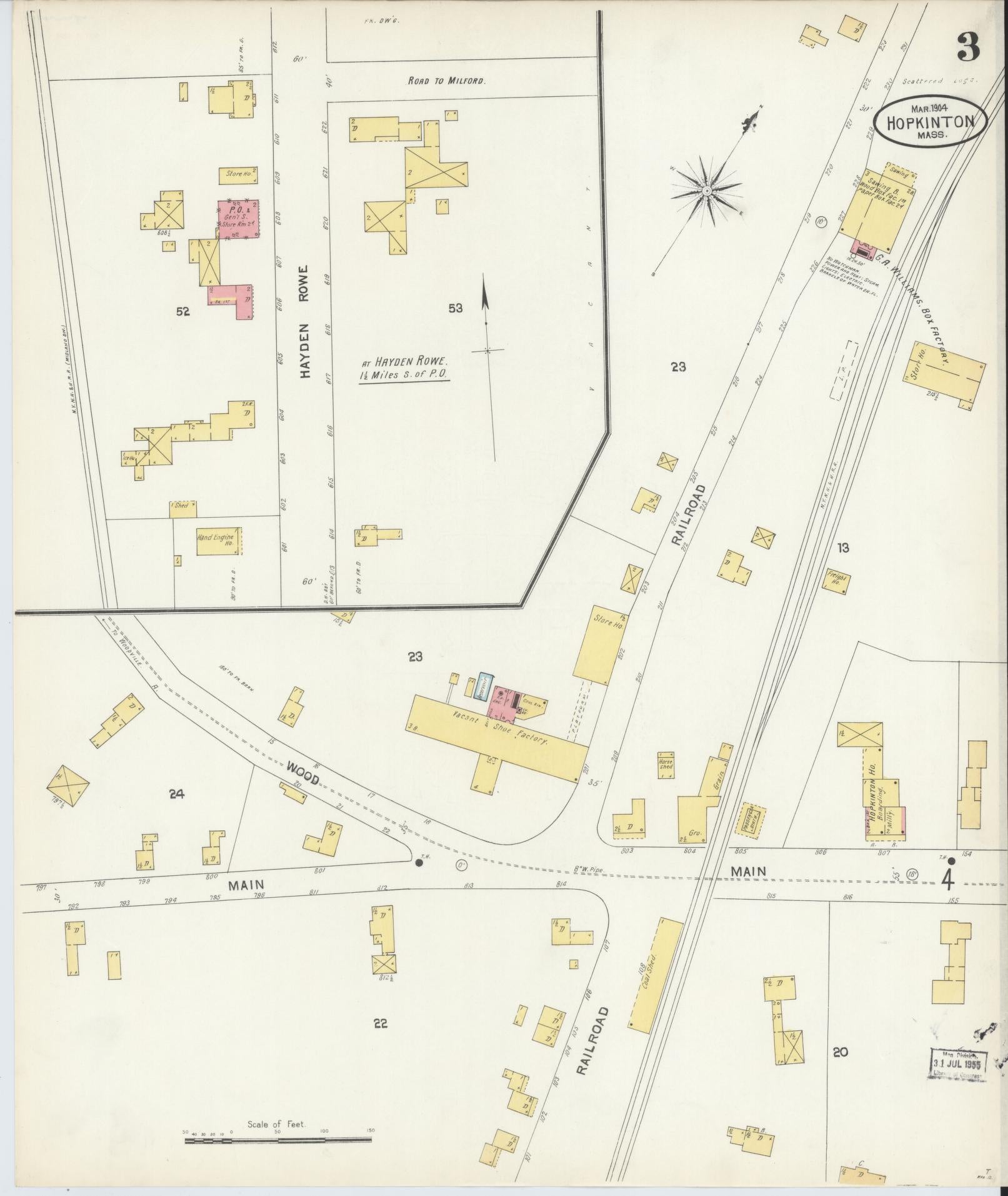 Sanborn Fire Insurance Map from Hopkinton, Middlesex County, Massachusetts (1904), Sheet #0003 - Complete Map Set gallery image, historic Sanborn map, vintage wall art, Massachusetts Massachusetts