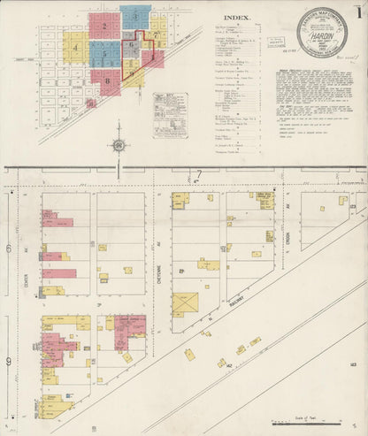 Sanborn Fire Insurance Map from Hardin, Big Horn County, Montana (1920), Sheet #0001 - Complete Map Set gallery image, historic Sanborn map, vintage wall art, Montana Montana