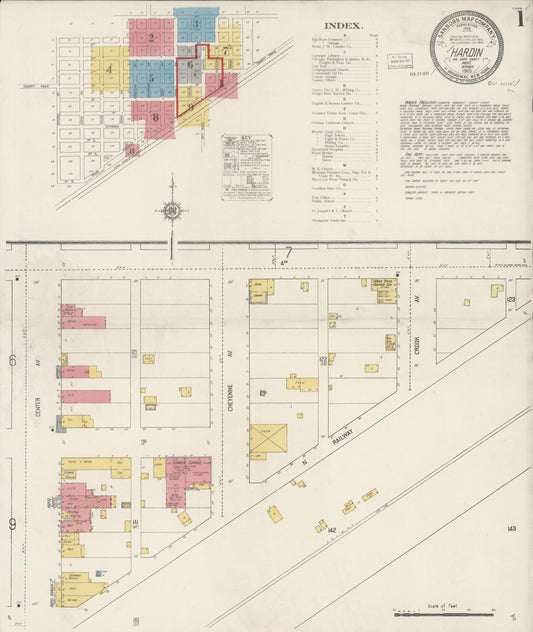 Sanborn Fire Insurance Map from Hardin, Big Horn County, Montana (1920), Sheet #0001 - Complete Map Set gallery image, historic Sanborn map, vintage wall art, Montana Montana
