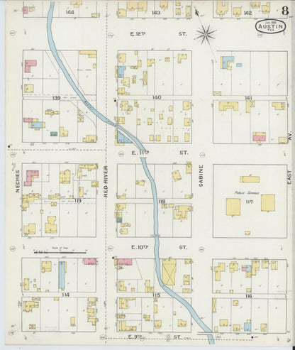 Sanborn Fire Insurance Map from Austin, Travis County, Texas (1894), Sheet #0008 - Historic Sanborn Fire Insurance Map Print, vintage old map wall art, antique decor, genealogy gift, Texas Texas map