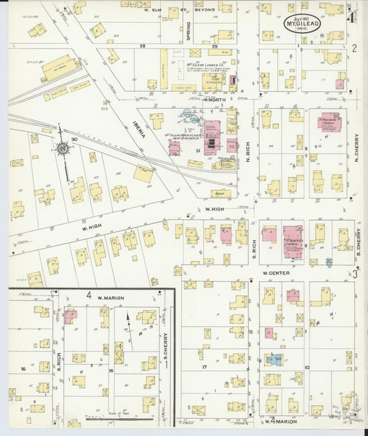 Sanborn Fire Insurance Map from Mount Gilead, Morrow County, Ohio (1910), Sheet #0004 - Historic Sanborn Fire Insurance Map Print, vintage old map wall art, antique decor, genealogy gift, Ohio Ohio map