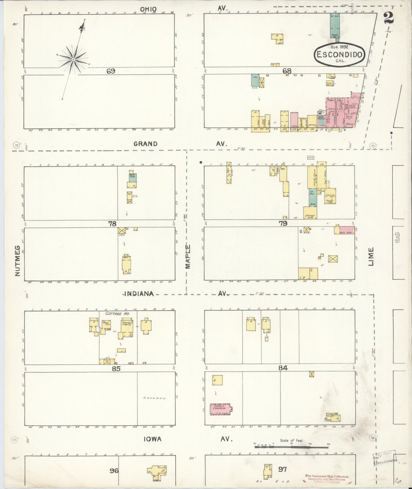 Sanborn Fire Insurance Map from Escondido, San Diego County, California (1892), Sheet #0002 - Complete Map Set gallery image, historic Sanborn map, vintage wall art, California California