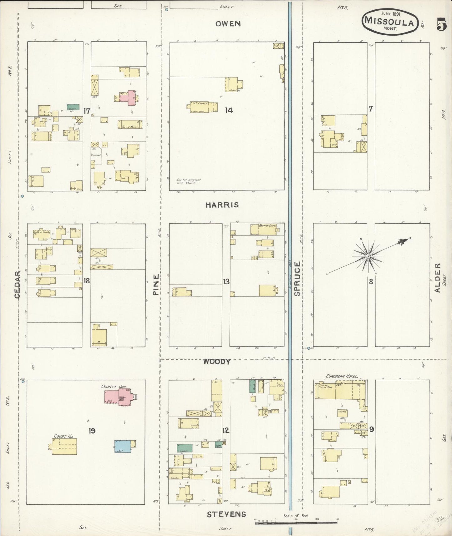 Sanborn Fire Insurance Map from Missoula, Missoula County, Montana (1891), Sheet #0005 - Complete Map Set gallery image, historic Sanborn map, vintage wall art, Montana Montana