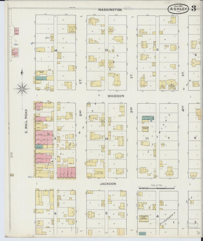 Sanborn Fire Insurance Map from Ashley, Washington County, Illinois (1894), Sheet #0003 - Historic Sanborn Fire Insurance Map Print, vintage old map wall art, antique decor, genealogy gift, Illinois Illinois map
