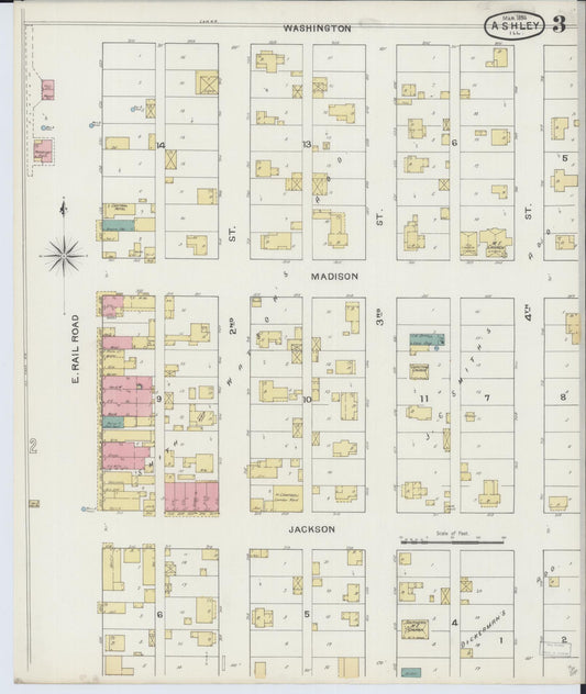 Sanborn Fire Insurance Map from Ashley, Washington County, Illinois (1894), Sheet #0003 - Historic Sanborn Fire Insurance Map Print, vintage old map wall art, antique decor, genealogy gift, Illinois Illinois map