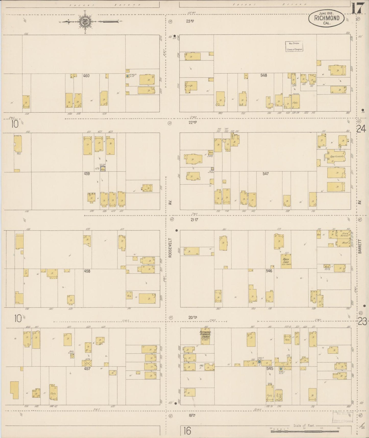 Sanborn Fire Insurance Map from Richmond, Contra Costa County, California (1916), Sheet #0017 - Complete Map Set gallery image, historic Sanborn map, vintage wall art, California California