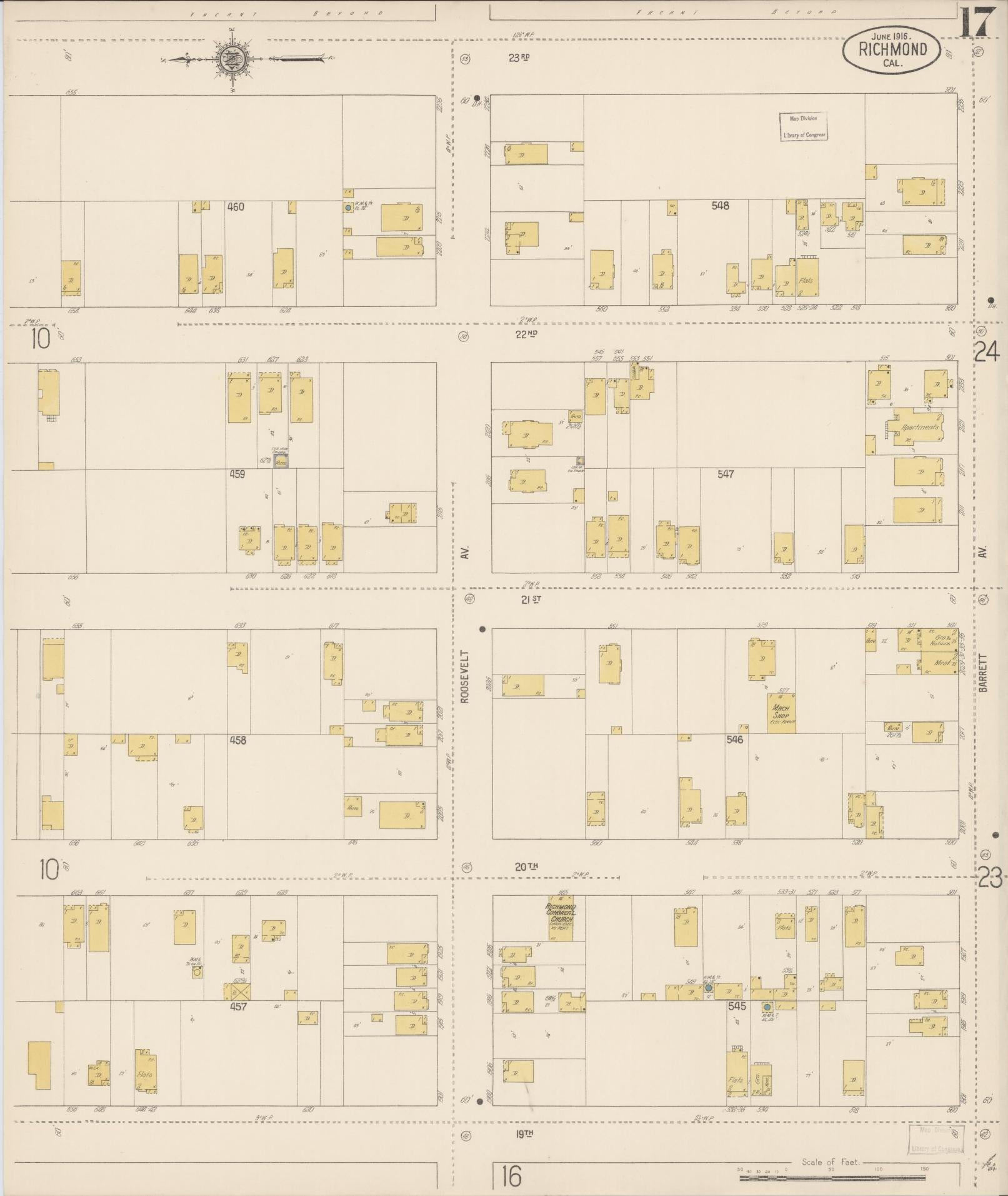 Sanborn Fire Insurance Map from Richmond, Contra Costa County, California (1916), Sheet #0017 - Complete Map Set gallery image, historic Sanborn map, vintage wall art, California California