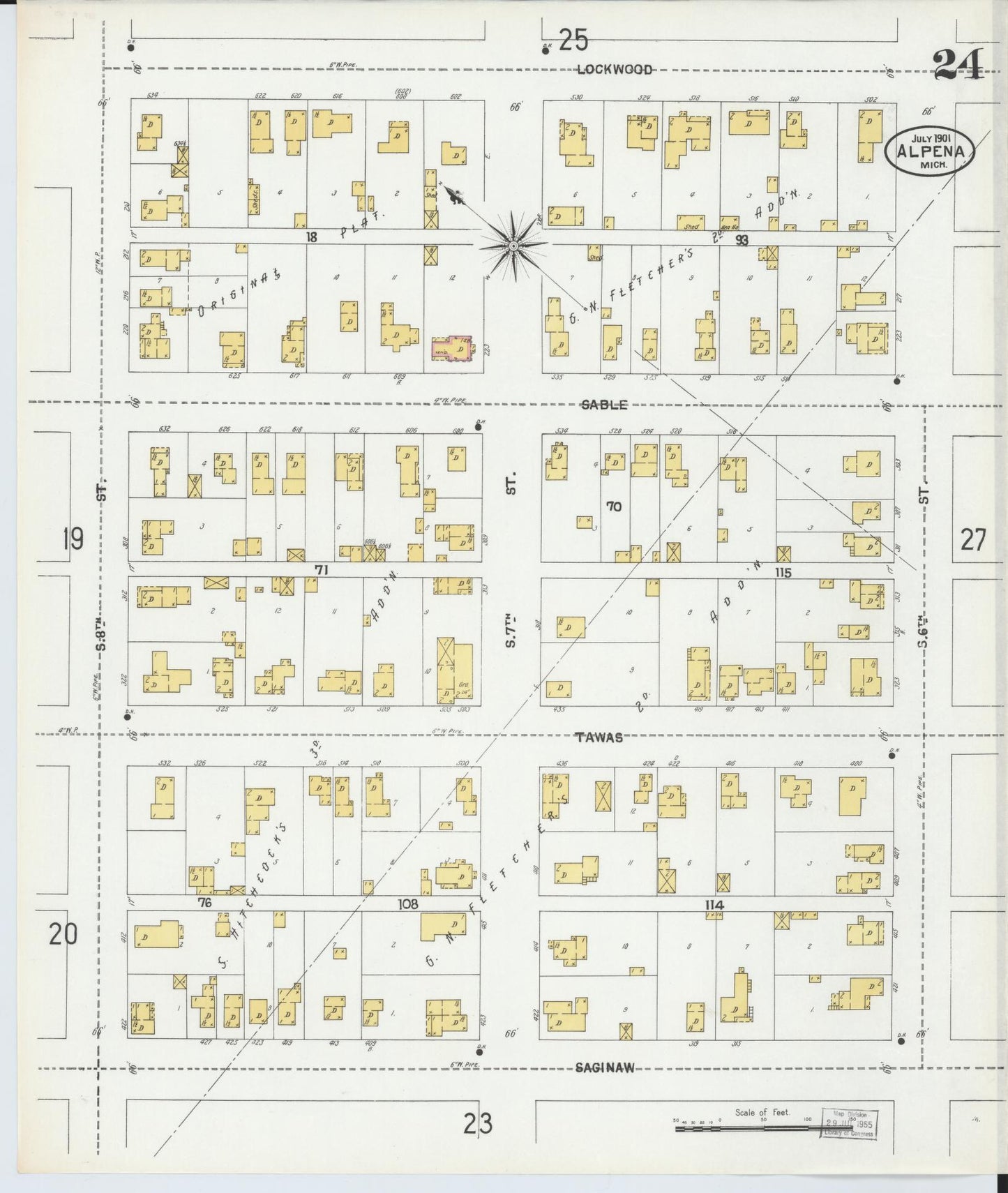 Sanborn Fire Insurance Map from Alpena, Alpena County, Michigan (1901), Sheet #0024 - Historic Sanborn Fire Insurance Map Print, vintage old map wall art, antique decor, genealogy gift, Michigan Michigan map