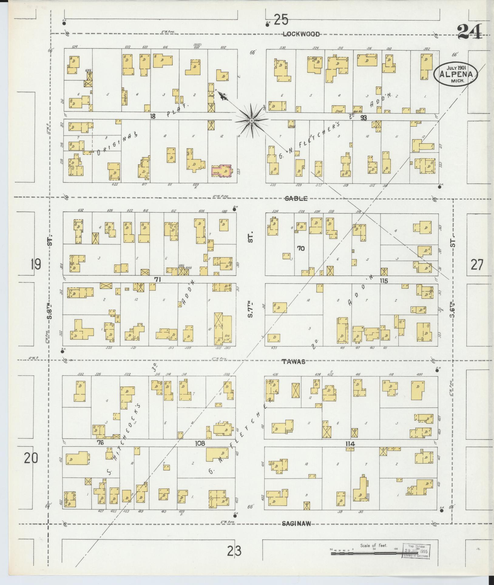 Sanborn Fire Insurance Map from Alpena, Alpena County, Michigan (1901), Sheet #0024 - Historic Sanborn Fire Insurance Map Print, vintage old map wall art, antique decor, genealogy gift, Michigan Michigan map
