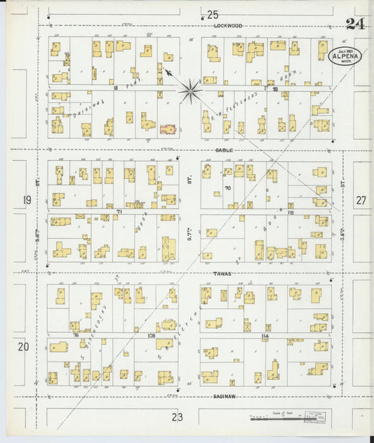 Sanborn Fire Insurance Map from Alpena, Alpena County, Michigan (1901), Sheet #0024 - Historic Sanborn Fire Insurance Map Print, vintage old map wall art, antique decor, genealogy gift, Michigan Michigan map