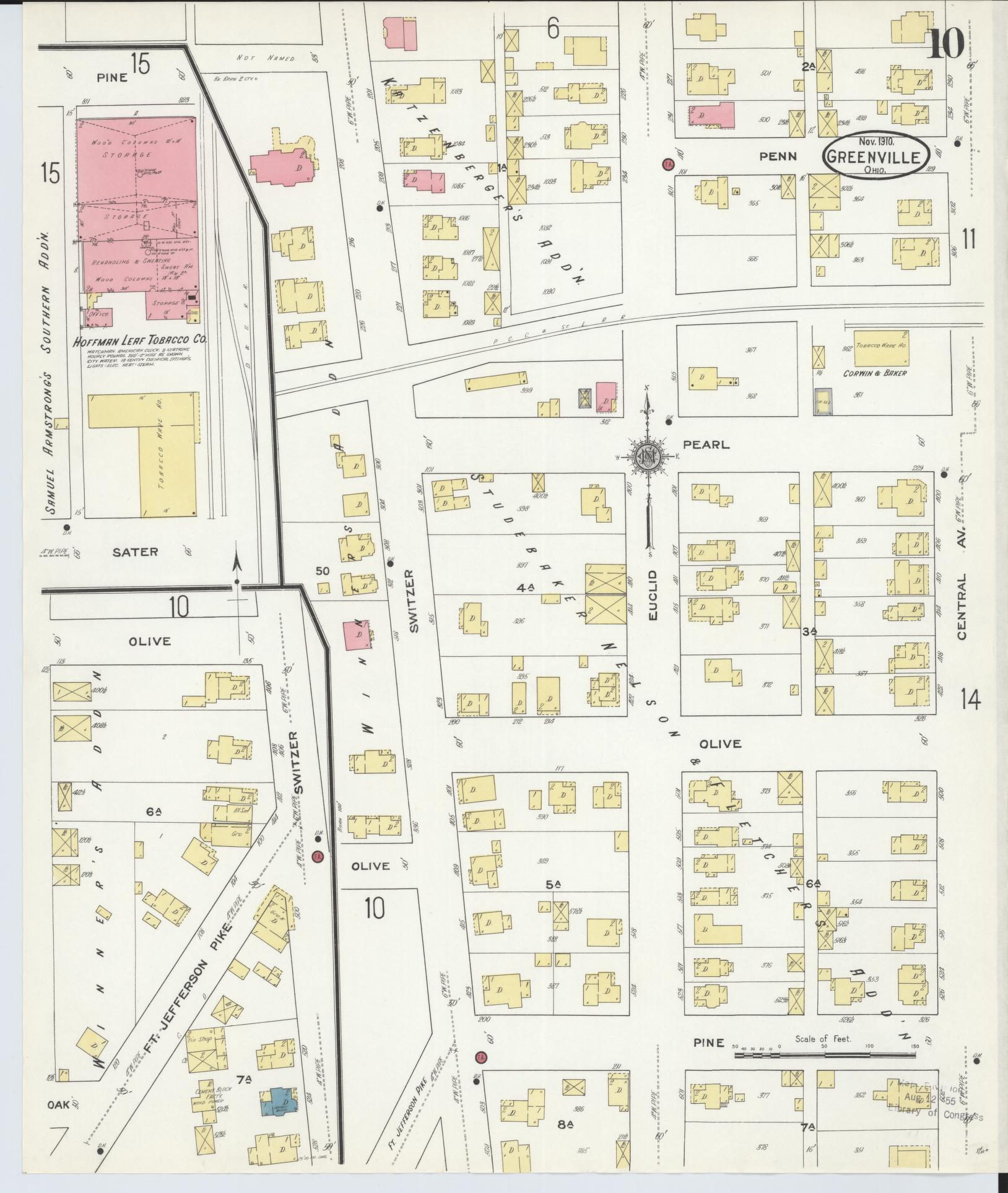 Sanborn Fire Insurance Map from Greenville, Darke County, Ohio (1910), Sheet #0010 - Historic Sanborn Fire Insurance Map Print, vintage old map wall art, antique decor, genealogy gift, Ohio Ohio map