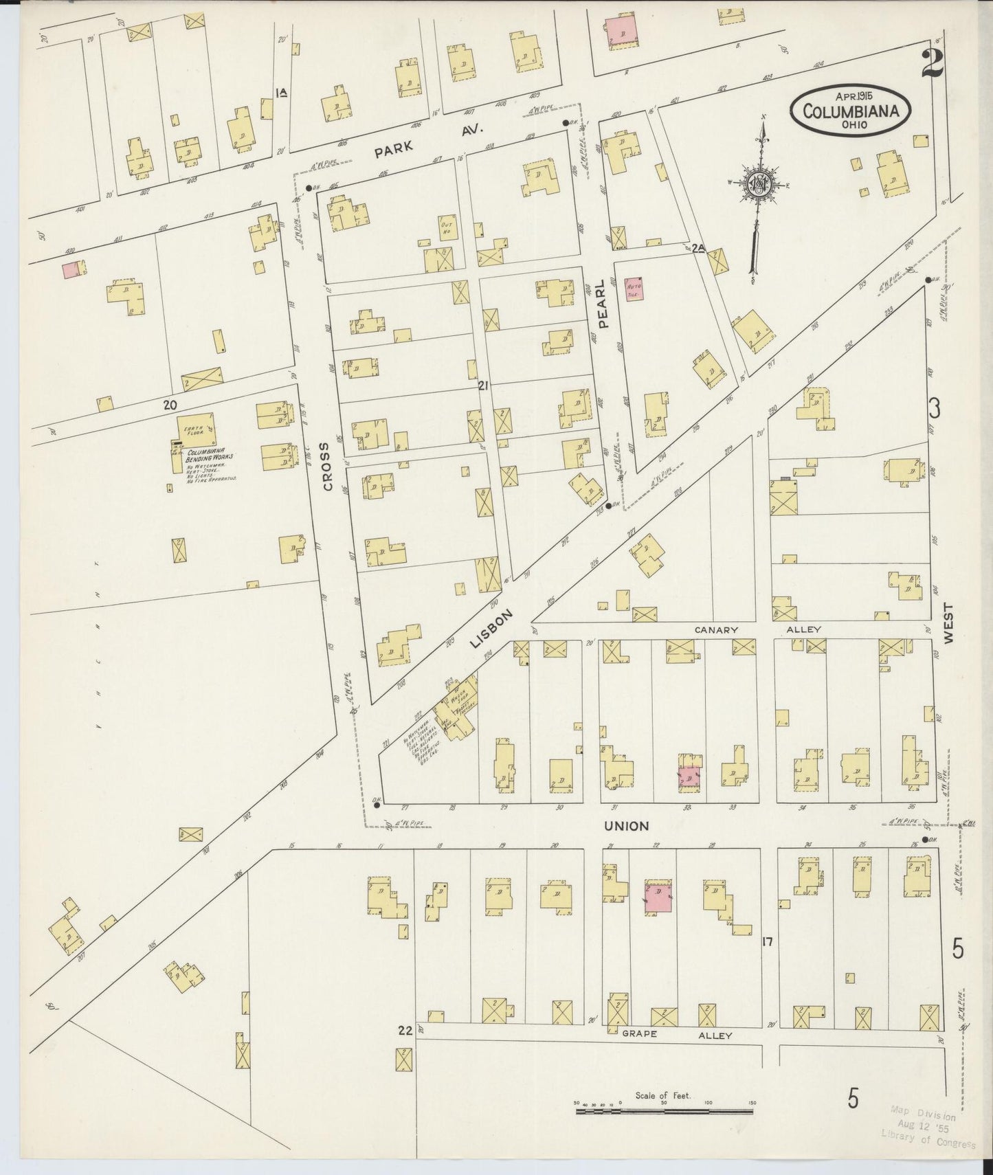 Sanborn Fire Insurance Map from Columbiana, Columbiana County, Ohio (1915), Sheet #0002 - Historic Sanborn Fire Insurance Map Print, vintage old map wall art, antique decor, genealogy gift, Ohio Ohio map