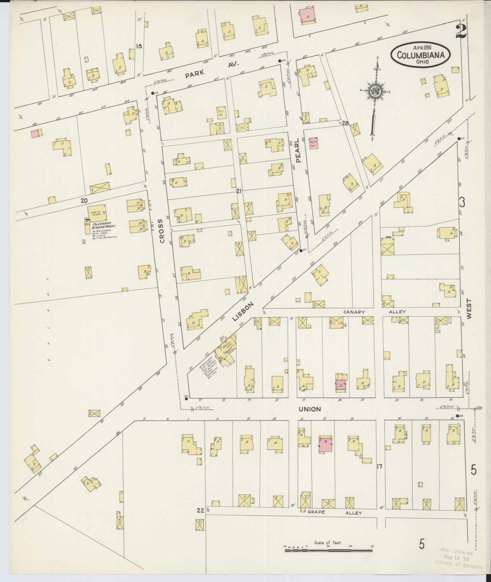 Sanborn Fire Insurance Map from Columbiana, Columbiana County, Ohio (1915), Sheet #0002 - Historic Sanborn Fire Insurance Map Print, vintage old map wall art, antique decor, genealogy gift, Ohio Ohio map