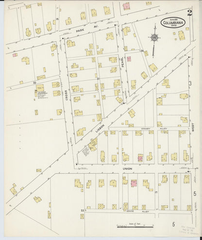 Sanborn Fire Insurance Map from Columbiana, Columbiana County, Ohio (1915), Sheet #0002 - Historic Sanborn Fire Insurance Map Print, vintage old map wall art, antique decor, genealogy gift, Ohio Ohio map