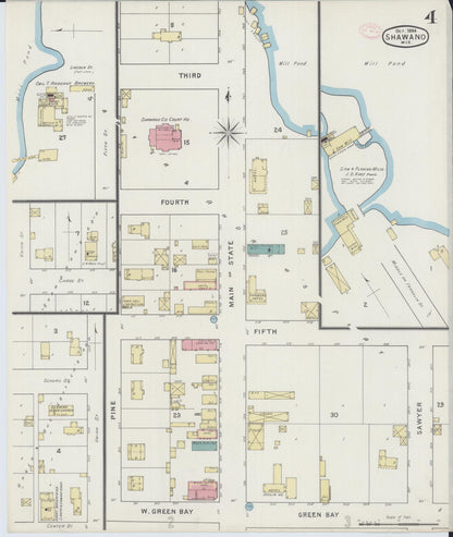 Sanborn Fire Insurance Map from Shawano, Shawano County, Wisconsin (1894), Sheet #0004 - Complete Map Set gallery image, historic Sanborn map, vintage wall art, Wisconsin Wisconsin