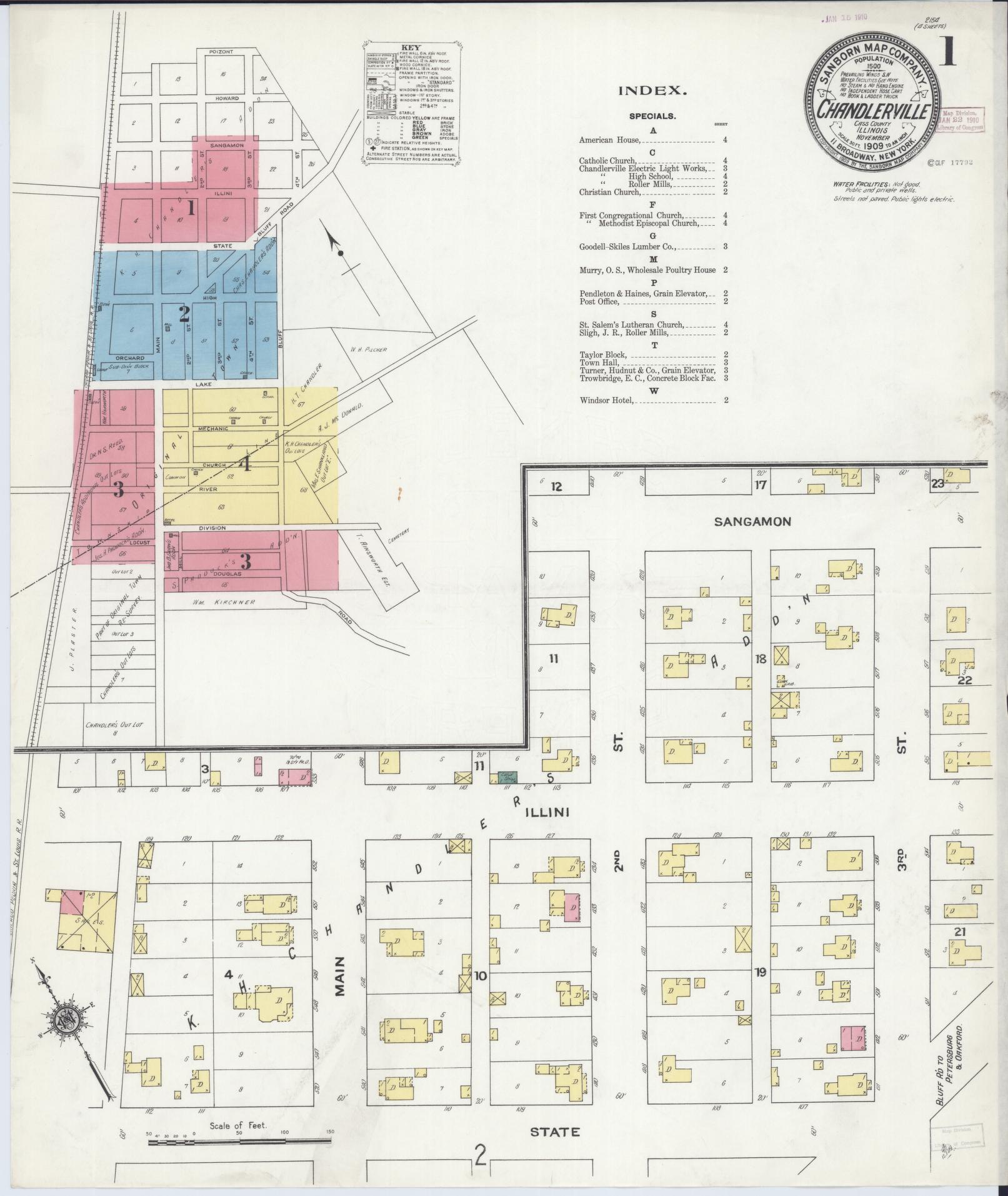 Sanborn Fire Insurance Map from Chandlerville, Cass County, Illinois (1909), Sheet #0001 - Complete Map Set gallery image, historic Sanborn map, vintage wall art, Illinois Illinois