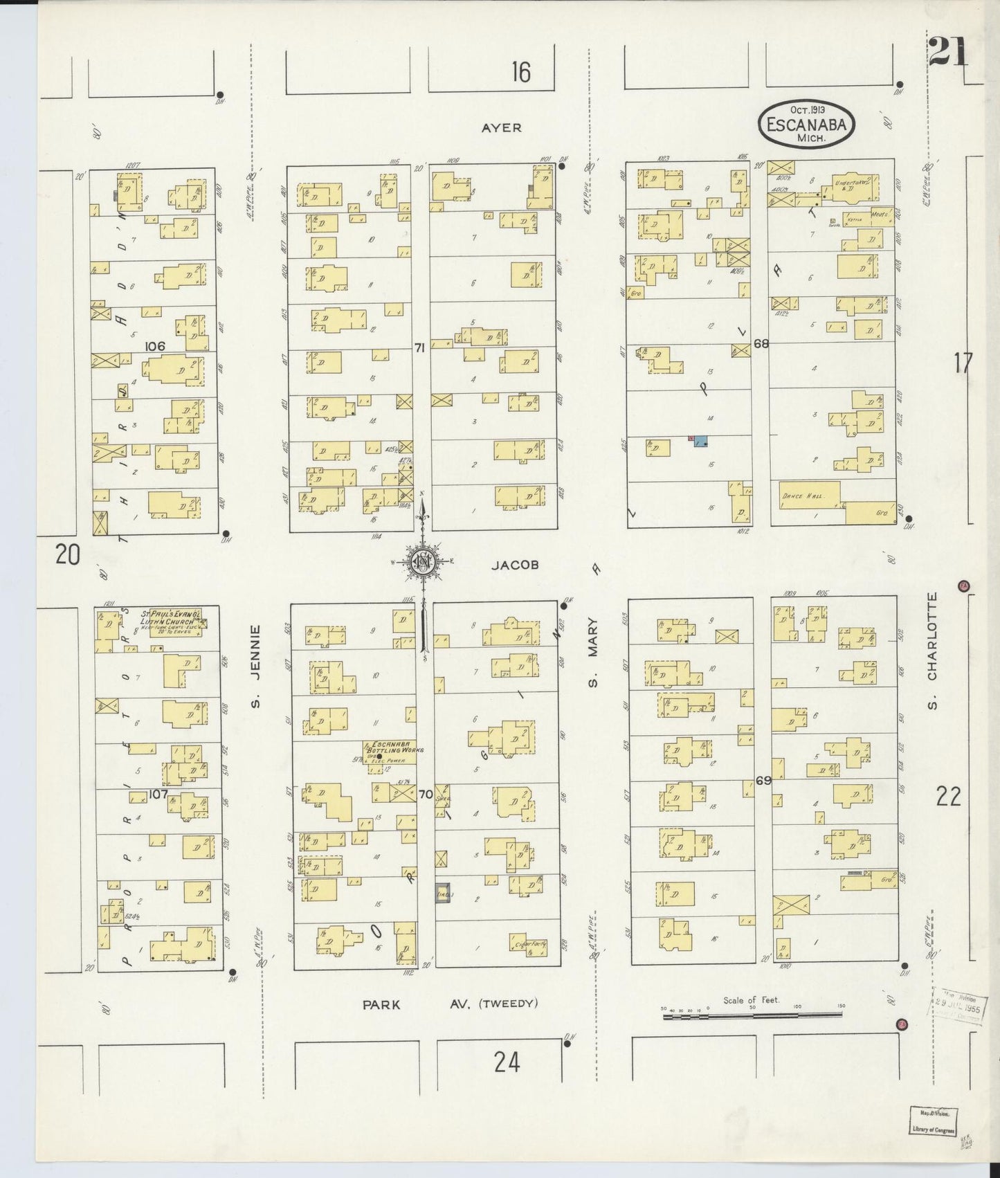 Sanborn Fire Insurance Map from Escanaba, Delta County, Michigan (1913), Sheet #0021 - Complete Map Set gallery image, historic Sanborn map, vintage wall art, Michigan Michigan