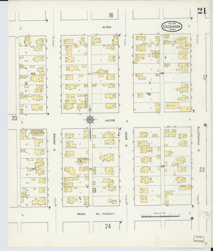 Sanborn Fire Insurance Map from Escanaba, Delta County, Michigan (1913), Sheet #0021 - Complete Map Set gallery image, historic Sanborn map, vintage wall art, Michigan Michigan