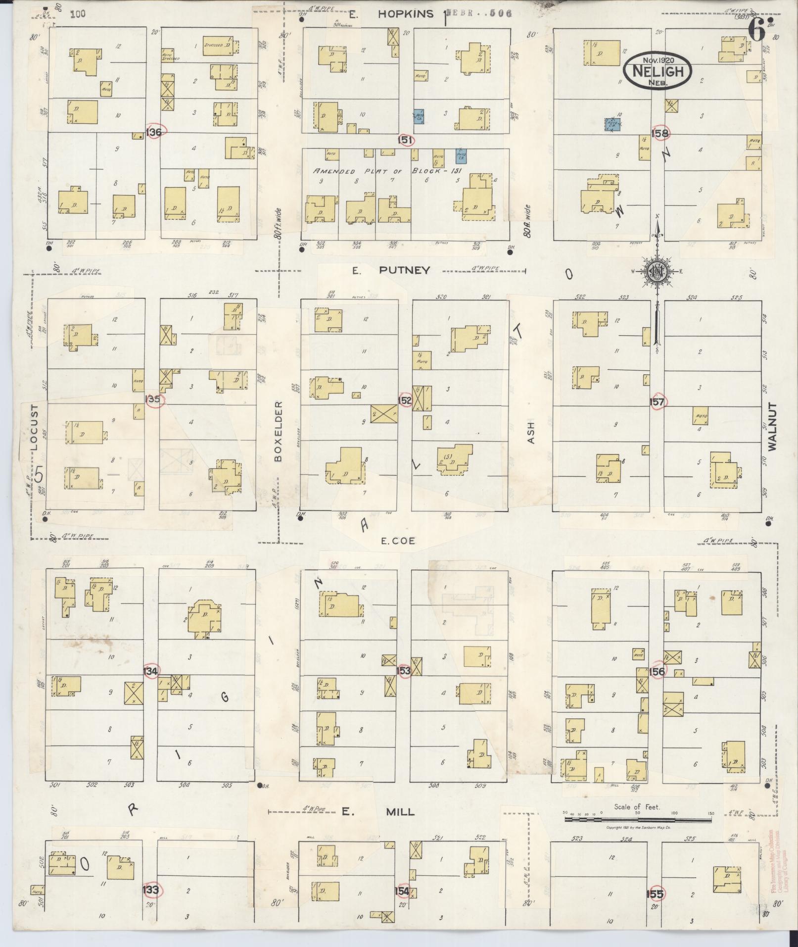 Sanborn Fire Insurance Map from Neligh, Antelope County, Nebraska (1934), Sheet #0006 - Historic Sanborn Fire Insurance Map Print, vintage old map wall art, antique decor, genealogy gift, Nebraska Nebraska map