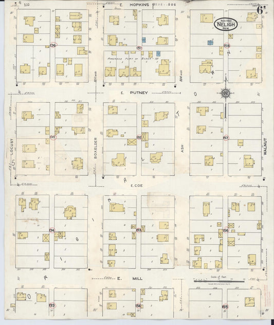 Sanborn Fire Insurance Map from Neligh, Antelope County, Nebraska (1934), Sheet #0006 - Historic Sanborn Fire Insurance Map Print, vintage old map wall art, antique decor, genealogy gift, Nebraska Nebraska map
