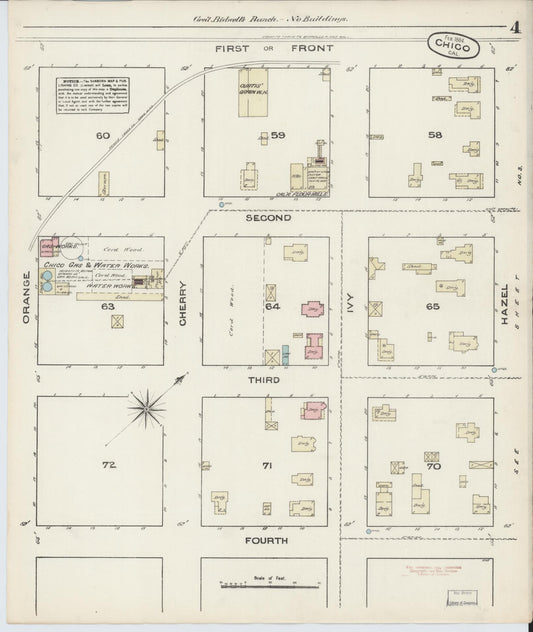 Sanborn Fire Insurance Map from Chico, Butte County, California (1884), Sheet #0004 - Historic Sanborn Fire Insurance Map Print, vintage old map wall art, antique decor, genealogy gift, California California map