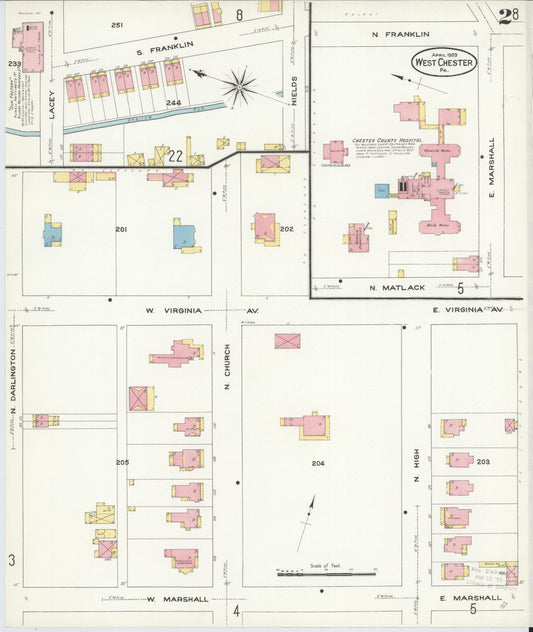 Sanborn Fire Insurance Map from West Chester, Chester County, Pennsylvania (1909), Sheet #0002 - Historic Sanborn Fire Insurance Map Print, vintage old map wall art, antique decor, genealogy gift, Pennsylvania Pennsylvania map