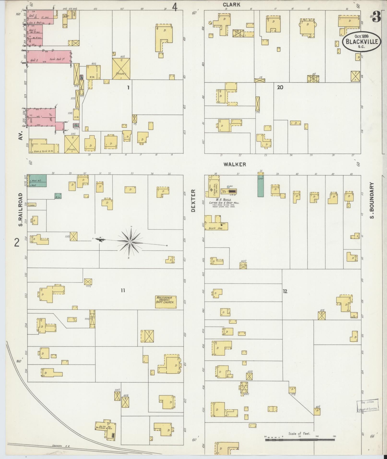 Sanborn Fire Insurance Map from Blackville, Barnwell County, South Carolina (1899), Sheet #0003 - Complete Map Set gallery image, historic Sanborn map, vintage wall art, South Carolina South Carolina