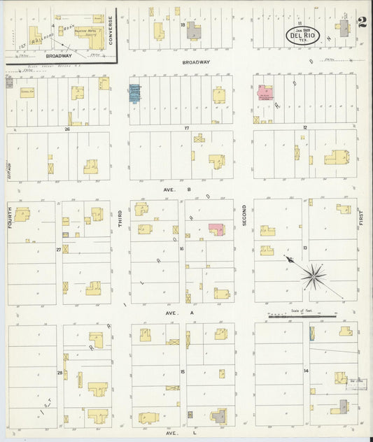 Sanborn Fire Insurance Map from Del Rio, Val Verde County, Texas (1909), Sheet #0002 - Historic Sanborn Fire Insurance Map Print, vintage old map wall art, antique decor, genealogy gift, Texas Texas map