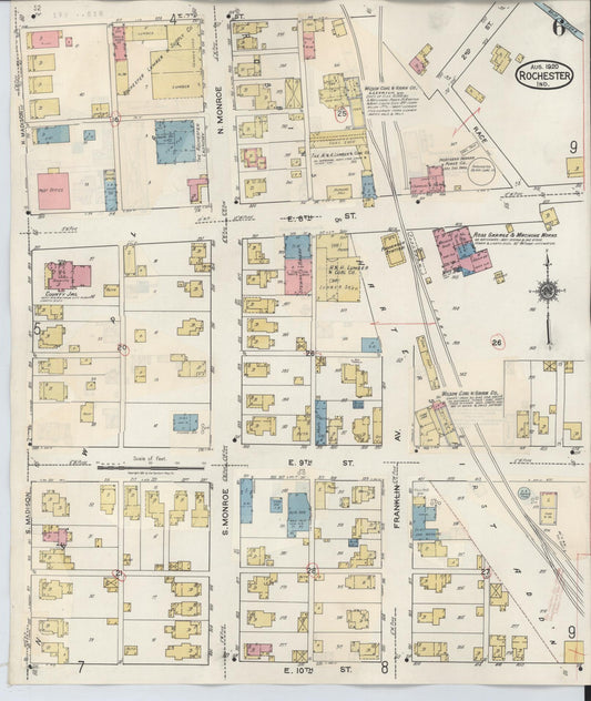 Sanborn Fire Insurance Map from Rochester, Fulton County, Indiana (1942), Sheet #0006 - Historic Sanborn Fire Insurance Map Print, vintage old map wall art, antique decor, genealogy gift, Indiana Indiana map