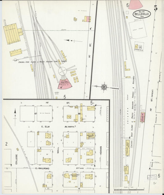 Sanborn Fire Insurance Map from Belleville, Republic County, Kansas (1911), Sheet #0005 - Historic Sanborn Fire Insurance Map Print, vintage old map wall art, antique decor, genealogy gift, Kansas Kansas map