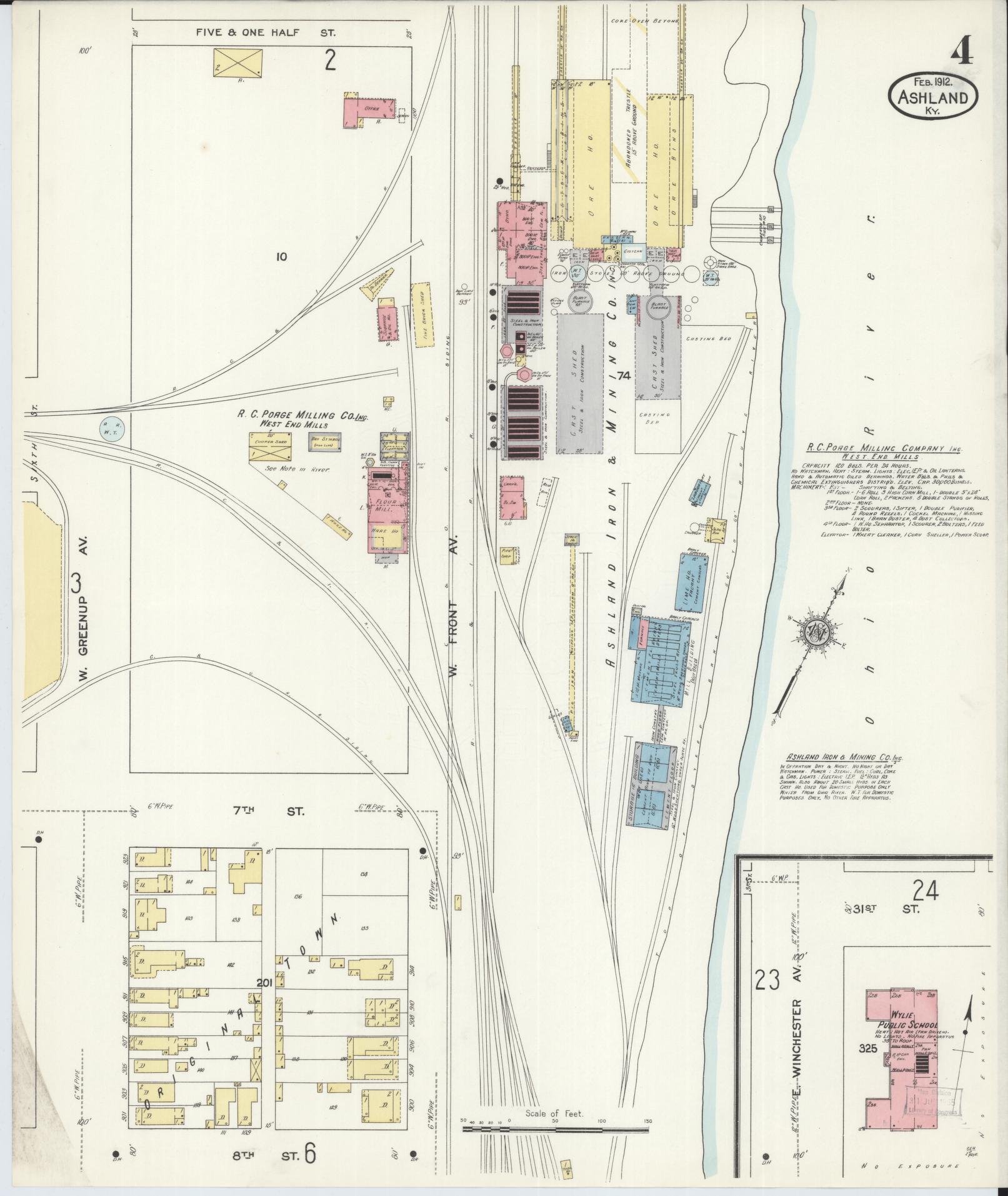 Sanborn Fire Insurance Map from Ashland, Boyd County, Kentucky (1912), Sheet #0004 - Complete Map Set gallery image, historic Sanborn map, vintage wall art, Kentucky Kentucky