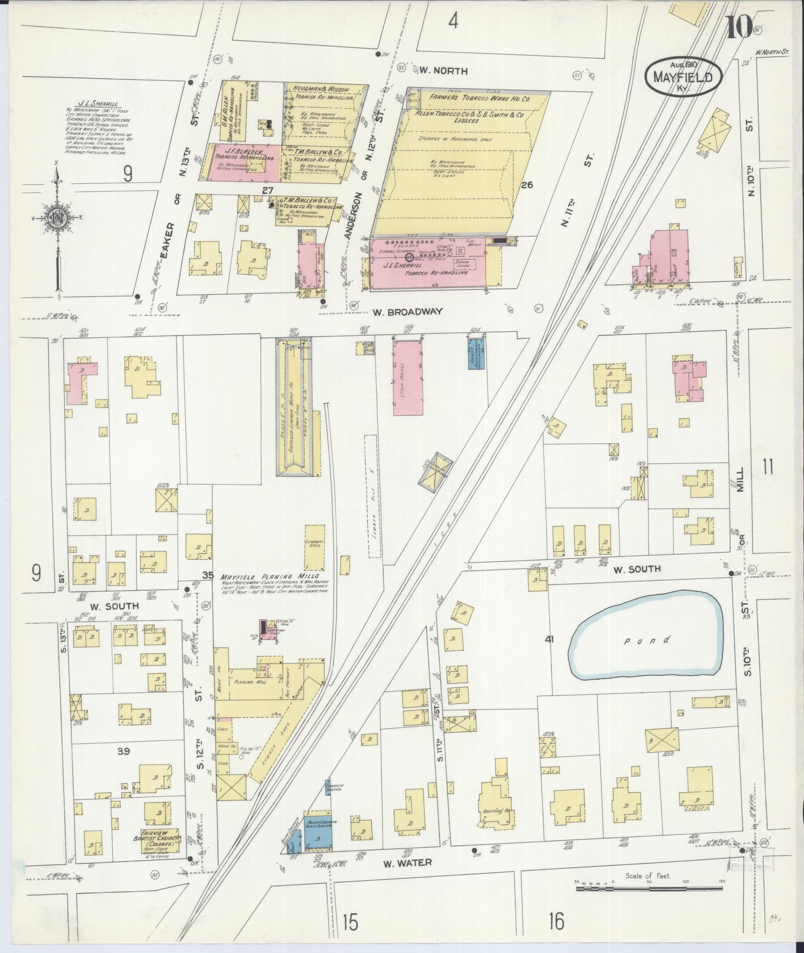 Sanborn Fire Insurance Map from Mayfield, Graves County, Kentucky (1910), Sheet #0010 - Historic Sanborn Fire Insurance Map Print, vintage old map wall art, antique decor, genealogy gift, Kentucky Kentucky map