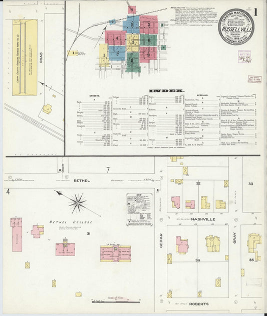 Sanborn Fire Insurance Map from Russellville, Logan County, Kentucky (1909), Sheet #0001 - Historic Sanborn Fire Insurance Map Print, vintage old map wall art, antique decor, genealogy gift, Kentucky Kentucky map