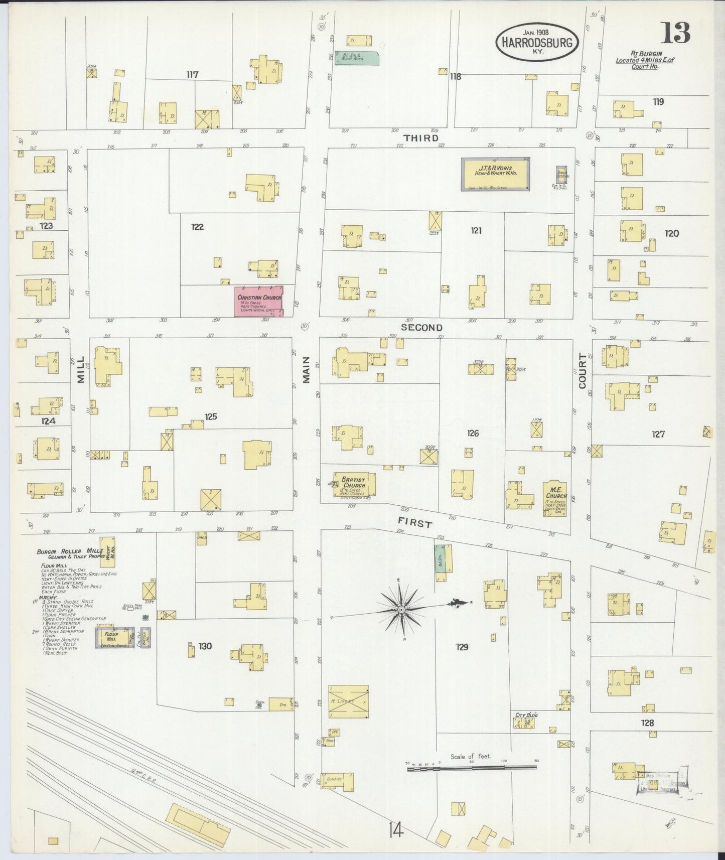Sanborn Fire Insurance Map from Harrodsburg, Mercer County, Kentucky (1908), Sheet #0013 - Complete Map Set gallery image, historic Sanborn map, vintage wall art, Kentucky Kentucky