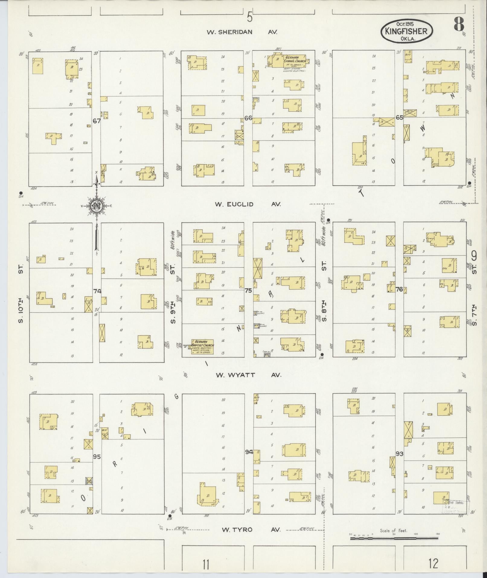 Sanborn Fire Insurance Map from Kingfisher, Kingfisher County, Oklahoma (1915), Sheet #0008 - Historic Sanborn Fire Insurance Map Print, vintage old map wall art, antique decor, genealogy gift, Oklahoma Oklahoma map