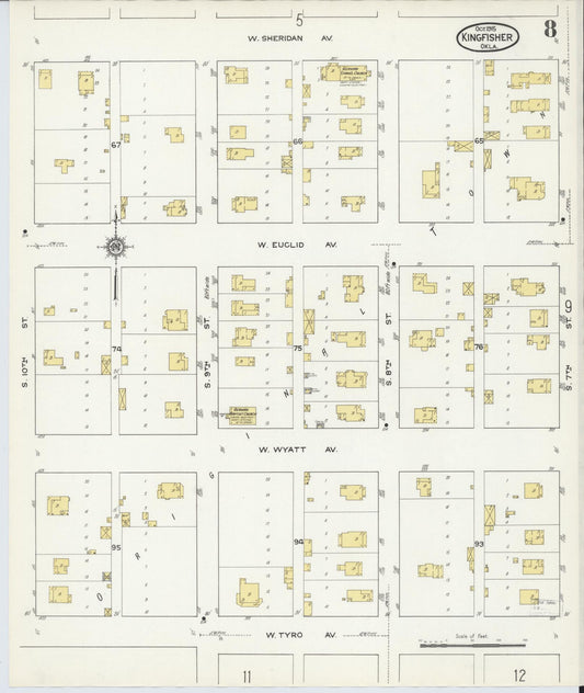 Sanborn Fire Insurance Map from Kingfisher, Kingfisher County, Oklahoma (1915), Sheet #0008 - Historic Sanborn Fire Insurance Map Print, vintage old map wall art, antique decor, genealogy gift, Oklahoma Oklahoma map
