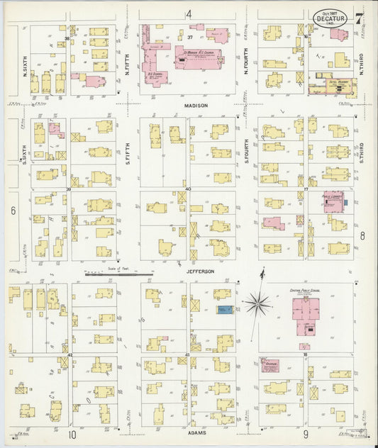 Sanborn Fire Insurance Map from Decatur, Adams County, Indiana (1907), Sheet #0007 - Historic Sanborn Fire Insurance Map Print, vintage old map wall art, antique decor, genealogy gift, Indiana Indiana map