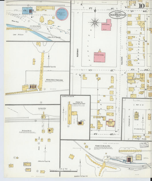 Sanborn Fire Insurance Map from Iron Mountain, Dickinson County, Michigan (1904), Sheet #0010 - Historic Sanborn Fire Insurance Map Print, vintage old map wall art, antique decor, genealogy gift, Michigan Michigan map