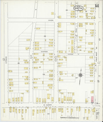 Sanborn Fire Insurance Map from Hampton, Independent Cities, Virginia (1916), Sheet #0014 - Complete Map Set gallery image, historic Sanborn map, vintage wall art, Virginia Virginia