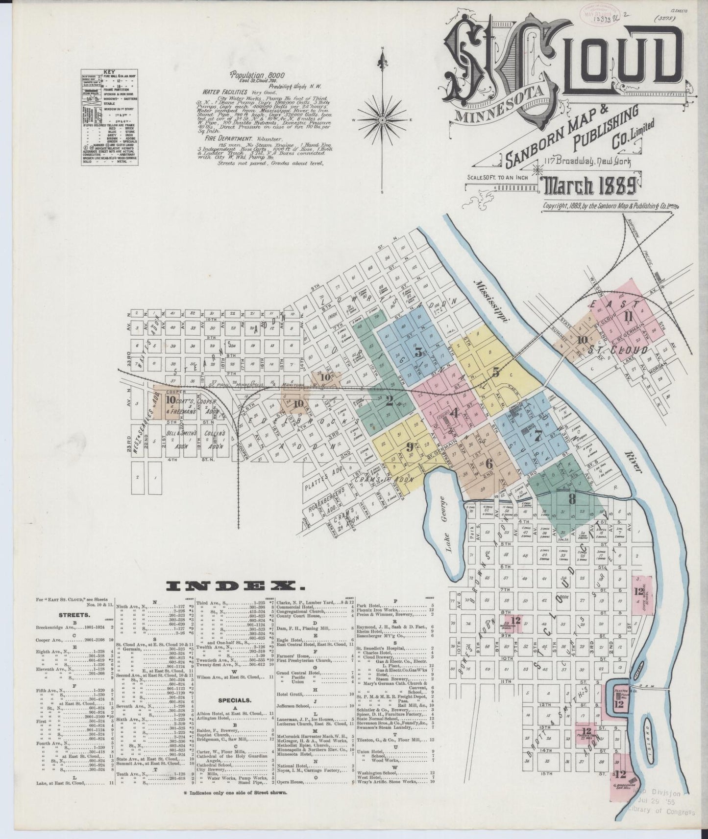 Sanborn Fire Insurance Map from Saint Cloud, Stearns, Benton, and Sherburne Counties, Minnesota (1889), Sheet #0001 - Complete Map Set gallery image, historic Sanborn map, vintage wall art, Minnesota Minnesota