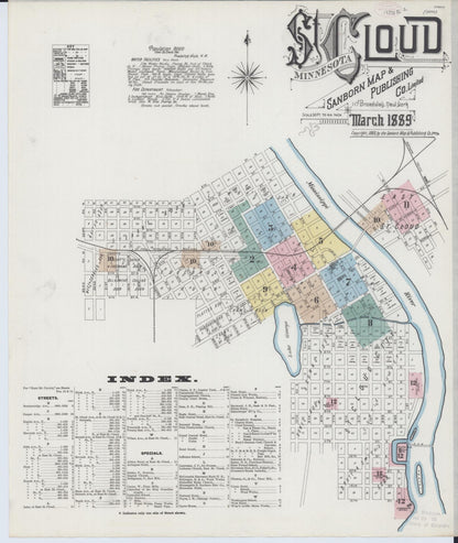 Sanborn Fire Insurance Map from Saint Cloud, Stearns, Benton, and Sherburne Counties, Minnesota (1889), Sheet #0001 - Complete Map Set gallery image, historic Sanborn map, vintage wall art, Minnesota Minnesota