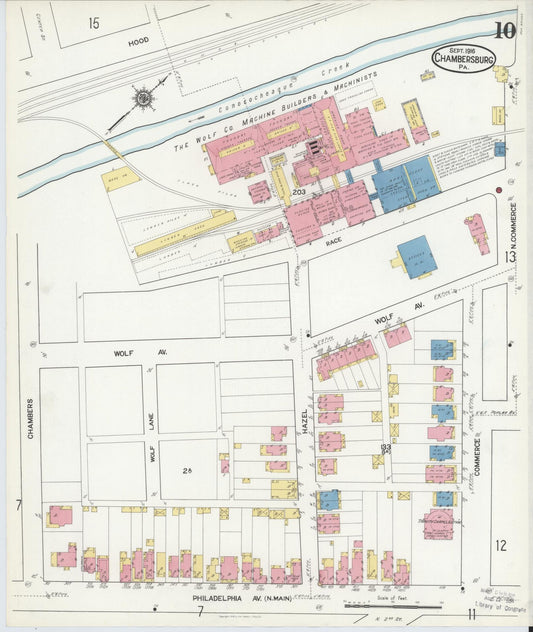 Sanborn Fire Insurance Map from Chambersburg, Franklin County, Pennsylvania (1916), Sheet #0010 - Historic Sanborn Fire Insurance Map Print, vintage old map wall art, antique decor, genealogy gift, Pennsylvania Pennsylvania map